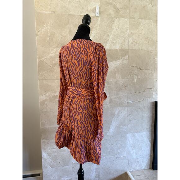 Rotate Birger Christensen Orange Tiger Mini Wrap Dress - EU 34 / US 2 Maximalist - Picture 11 of 13